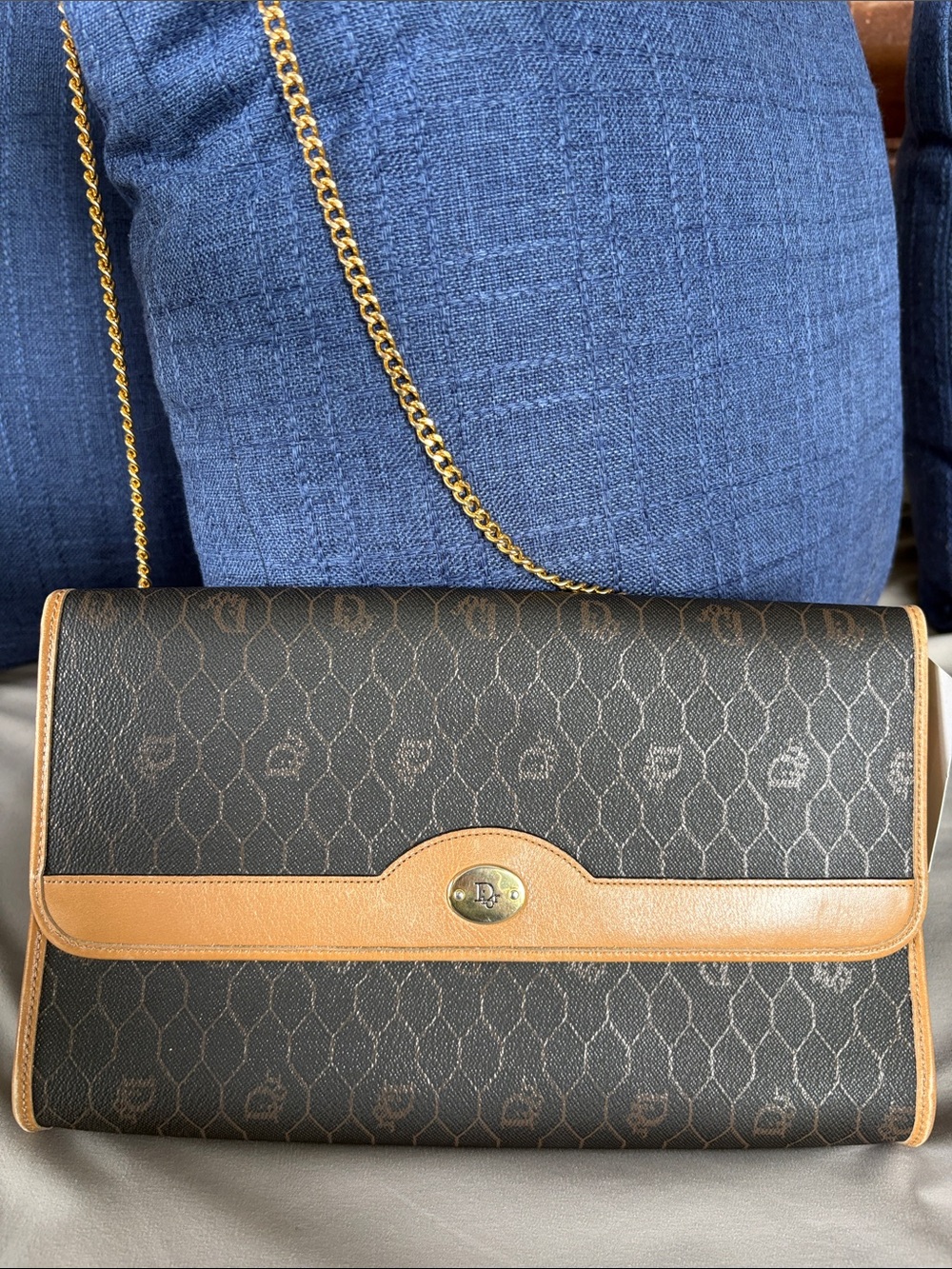 Christian Dior Honeycomb Chain Shoulder Bag Convertible Short Crossbody Bag Auth